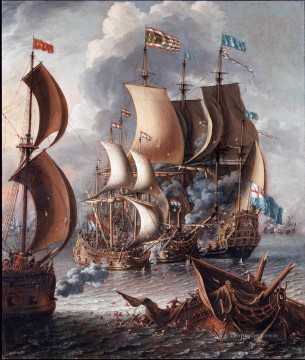 Buque de guerra Painting - A Castro Lorenzo Un combate naval con corsarios berberiscos Batalla naval